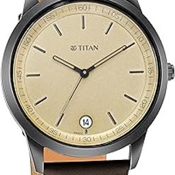 Men's Timeless Style Analog Watch: Refined Gold Dial and Leather Strap-NP1806NL02-image-88