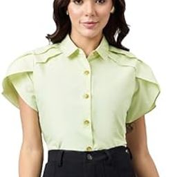 Women Solid Polycotton Regular Fit Formal Tulip Sleeve Shirt-image-32