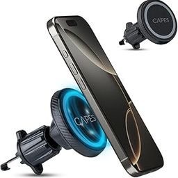 Capes MagLock Car Mount for Air Vent, Strong Magnetic AC Vent Mount Phone Holder Compatible with MagSafe Mounts, for iPhone 16/15/14/13/12, Car Accessories, 360-Degree Rotation, Magnetic Ring, Black-23