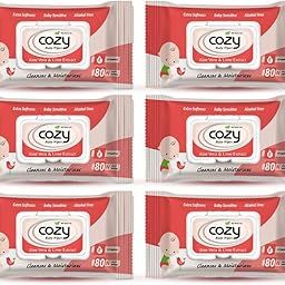 Cozy Baby Wipes, Red Pack of 6 (480 Count) Alcohol free, soft and strong, aloe vera and lime extract, vitamin E, Extra softness, baby sensitive, alcohol free, 15 cm x 20 cm (480 Count (Pack of 6))-image-35