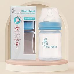 R for Rabbit First Feed 150 ml Baby Feeding PP Bottle with Anti-Colic Wide Neck, BPA Free Soft Silicone Nipple, Milk Feeder for New Born/Infants/Toddler Kids of 0+ Months (Lake Blue)-3