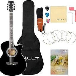 Vault EA20 Guitar Kit with Learn to Play E-Book, Bag, Strings, Straps, Picks, String winder & Polishing Cloth - 40 inch Cutaway Acoustic Guitar-6