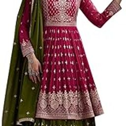 Women's Pink Faux Georgette A-line Stitched Top with Sharara and Dupatta Full Sleeve Embroidered-picture-25