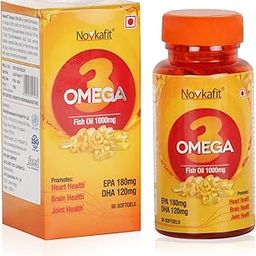 Novkafit Omega-3 Fish Oil 1000 Mg with Triglyceride (180 mg EPA & 120 mg DHA) for Brain, Heart, joint Function and Eye Health- 60 Softgel (Support Overall Health)-image-38