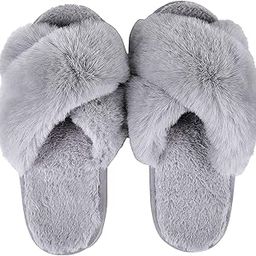 Women's Fuzzy Cross Band House Slippers Soft Plush Furry Fur Cozy Memory Foam Winter Warm Comfy Slipper Indoor Outdoor Slippers for Women and Girls-picture-15