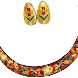 Handcrafted Gold Plated Meenakari Multicolour Hasli Necklace Set Jewels | Trendy Boho Ethnic Jewelry for Women & Girls-image-1