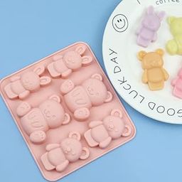 Vedini 6 Cavity Animal Rabbit Bear Silicone Mold For Cake,Candy,Chocolate,Ice Pudding,|Cute Bunny Bear Cake Silicone Baking Mold Rabbit Chocolate Mold For Baking Cupcake (Multicolor) Jkb-630-5X5X5 Cm-23