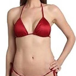 Women's Soft Padded Bra Panty Set Sexy Lingerie Set for Honeymoon Bridal Set Lace Push up Swimwear Bikini Set- Free Size (Red)-image-51