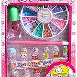Balaji Box Nail Art Kit Includes Design Glitter Beads Stamping Glue MakeUp Cosmetic Set, box size- 16/10.5 (Multi)-23
