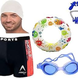 Boys Swimming Kit with 1 Swimming Shorts | Costume | Trunk 1 Anti Fog Swimming Goggles Swim Ring Swimming Cap 1 Nose Clip 2 Ear Plugs Multi-Color-image-91