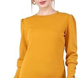 Casual Mustard Puff Sleeves Top for Women - Regular Fit, Large-picture-11