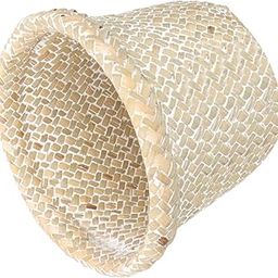 Hohopeti Wastebasket Trash Can Seagrass Planter Basket Kitchen Waste Bins Rattan Waste Basket Woven Storage Basket Flower Bucket Woven Waste Wicker Organizer White Office Seaweed-picture-14