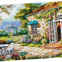 Enakshi Stamped Cross Stitch Kit 11CT Embroidery Cloth Pre-Printed Garden House Pattern DIY Needle Crafts for Adults Beginners | Crafts | Hand Embroidery Kits | Cross Stitch Kits-picture-9