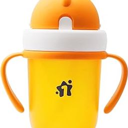 1ST STEP Matte Collection BPA Free Polypropylene Soft Straw Sipper with Twin Handles for Easy Grip - Orange-1