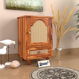 VINTAGE VOGUE Sheesham Wood Bedside Table for Bedroom with 1 Door - Wooden Bedside Table with Drawer Storage Nightstand End Table for Living Room Sofa Side Table (Adrien, Honey)-image-96