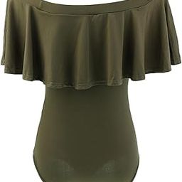 ™ Women Girls Fashionable Comfortable Wear Off-Shoulder Short Sleeves Ruffled Romper Bodysuit Jumpsuit Green Size L | Swimwear | Womens Clothing-picture-4