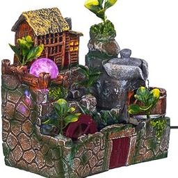 Polyresin Tabletop Hut Style 3 Steps Indoor Water Fountain for Home Decor with Multicolor LED, Speed Controller Pump & Crystal Ball-image-70