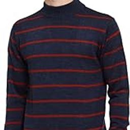 Men Navy Blue & Red Striped Pullover Sweater-image-53