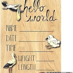 Cohas Hello World Newborn Baby Announcement Printed Wood Sign with Stork Theme, 9 by 12 Inches, Brown Marker-image-69
