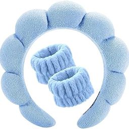 Spa Headbands for Washing Face or Facial – Set of 1 Terry Cloth Skincare Headband, Puffy Makeup Headband for Face Washing, Masks, and Skin Treatments, Includes 1 Microfiber Headband and 2 Wrist Washbands (Blue, Standard)-20
