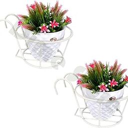 Dime Store Plant Stand Flower Pot Stand For Balcony Living Room Outdoor Indoor Plants Hanging Basket Indoor Outdoor (Set of Two, White)-image-16