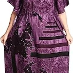 Women's Printed Cotton Floral Kaftan Round Neck Full Length Maxi Nightwear Night Gown Nighty (Pack of 1, Size: Free Size, KF0050)-image-20