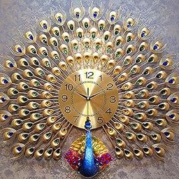 Luxury Vintage Peacock Wall Clock Large 70X65 CM Fancy Modern Art | Decorative Wall Clocks for Living Room Non-Ticking Silent-10 Metal Dial (Peacock-Royal Gold)-Analog-picture-19