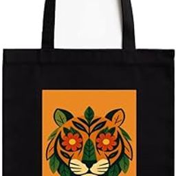 Wild At Heart Eco-Friendly Cotton Tote Bag with Zip | Say No to Plastic Print | Reusable Black Bag with White Pocket | 16x14 inch | for Office, College, Daily Use-image-108