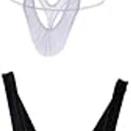 heavenglow Men's Pouch Thong Underwear | Mankini Harness Bikini Lingerie for Clubwear, Nightwear & Swimwear | Stretchy Polyester Mesh | 2 Piece Pack, Black & White Colors-picture-10