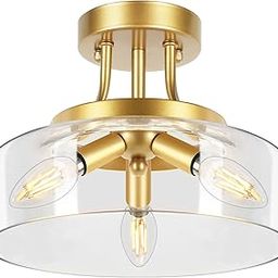 3-Light Gold Semi Flush Mount Ceiling Light Fixture Modern Ceiling Light Drum Glass Shade Ceiling Lamp for Living Room Kitchen Bedroom Hallway Bathroom Laundry Room E12 Socket Without Bulb-image-47