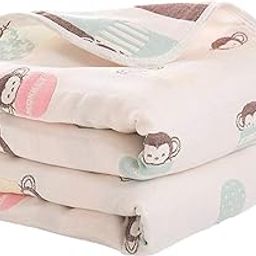 SYGA Baby's 6 Layer Muslin Cotton Stroller Cover Swaddle Wrap Receiving Blanket (110, Monkey)-picture-25