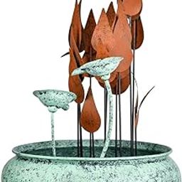 Aqua Water Fountains Elegant Green Patina Water Fountain – Handcrafted Indoor & Outdoor Garden Water Feature with Sculpted Leaves | Relaxing Waterfall Accent with Premium Gift Packaging-image-81
