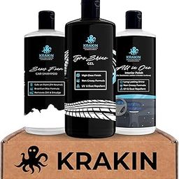 KRAKIN Car Care Kit (Snow Foam Shampoo + Tyre Shine Gel + All In One Interior Polish) | (200ml Each) | With 40x40 350 GSM Microfiber Cloth-picture-10