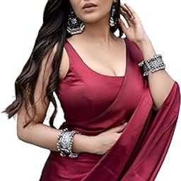 Women's Solid Plain Color Japan Satin Silk Saree for Women with Unstitched Blouse Piece-image-22
