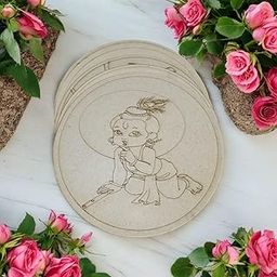 Dreamcraft Pre Marked 3 Pcs Krishna/ Radha Krishna Design-1 Wooden MDF Boards Laser Cutout for Lippan Art, Art & Craft, Resin Art, Mandala Art, Madhubani Art, Painting Work Home Decor & Festival (12 INCHES)-image-57