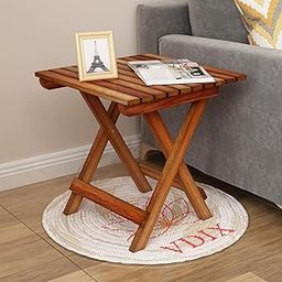 VDIX Handmade Wooden Outdoor Adirondack Natural Brown Foldable Coffee Table, Patio End Table for Poolside Garden, Living Room, Bedroom, Small Spaces (Square, 15 Inch)-11