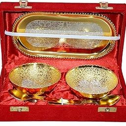 Collectible India Royal Gold & Silver Plated Brass Bowl Set of 5 Pcs Exclusive Gifts-image-44