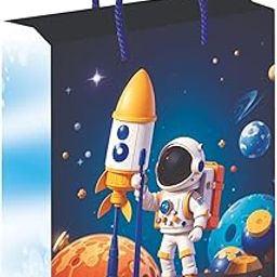 GOLD LEAF 10Pcs Outer Space Gift Bags – Blue Planet & Astronaut Themed Kraft Paper Bags for Halloween, Christmas, Baby Showers, and Birthday Parties. (20x8x23cm)-picture-18