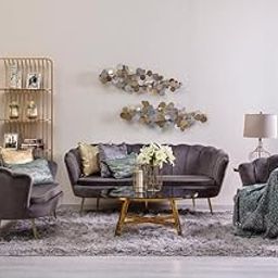LIFESTYLE GOODS FOREVER LSGF Luxury Design Traditional Dominica Sofa Set with Solid Golden Stainless Legs Sofa Set for Small Apartments, Living Room or Bedroom (3+1+1, Grey)-image-2