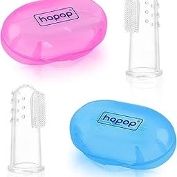 Hopop Baby Finger Toothbrush | Soft Silicone Baby Finger Brush with Protective Case | Great for Massaging and Soothing Gums | 0+ Months | Blue & Pink-17