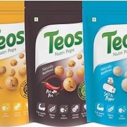 Teos Nutri Pops Roasted Makhana Snacks, Cheesy Pizza, Piri Piri & Salt and Pepper, Tasty, Healthy & Crispy Munchies, Pack of 3, 195 g.-image-3