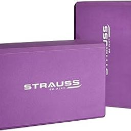 Strauss High Density EVA Foam Yoga Block | Non-Slip Workout Brick For Improving Poses, Balances Flexibility & Support Strength Training Exercises | Yoga Brick To Support and Deepen Yoga Poses,(Purple) Pair-20