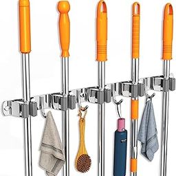 YUMUN 304 Mop Holder Wall Mounted with Screws | Broom Holder Wall Mount | Heavy Duty Drill-In Utility Rack | Bathroom Broom Stand Organizer (Silver, 5 Rack & 4 Hooks)-17