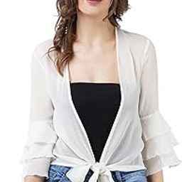 Women Front tie-up Lightweight Waist Length Georgette Shrug/Jacket with Layered Sleeves-picture-11