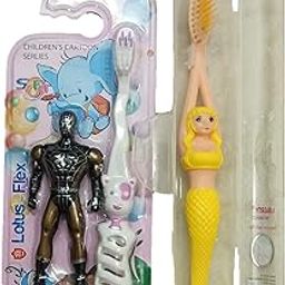 Yashvin Kids Manual Toothbrush Designed With Soft Bristles (For Both 1 For Girl And 1 For Boy) With Design Grip Handle + Free Toy For Kids Fun, Multicolour-picture-0