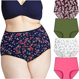 Women's Plus Size Panties High Waist Cotton Briefs Ladies Underwear Big Size Panties Combo (Prints and Colors May Vary) Multicolor-picture-31