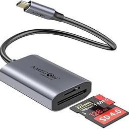 Amegon USB 3.2 Type-C Dual Card Reader | Up to 5 Gbps | USB-C to MicroSD/SD Card Reader | Memory Card Reader | Space Grey | Designed for Phones, Tablets, Laptops, Drones | AMST13-15