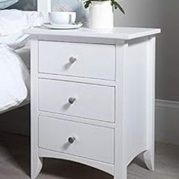 Solid Wood Modern Bedside Table for Living Room Furniture with 3 Drawer (White) | End Table for Bedroom-19