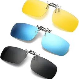3 PACK, Clip on Flip up Polarized Sunglasses, UV Protection Lens For Prescription Glasses,NEWON Bifocal No frame For men women wayfarer reader sport fishing driving running, Black Blue mirrored Yellow-picture-17