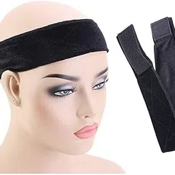 10 Inch Long Adjustable Velvet Material Wig Grip Wig Band No Slip Head Hair Bands Flexible Headband (Black)-image-62